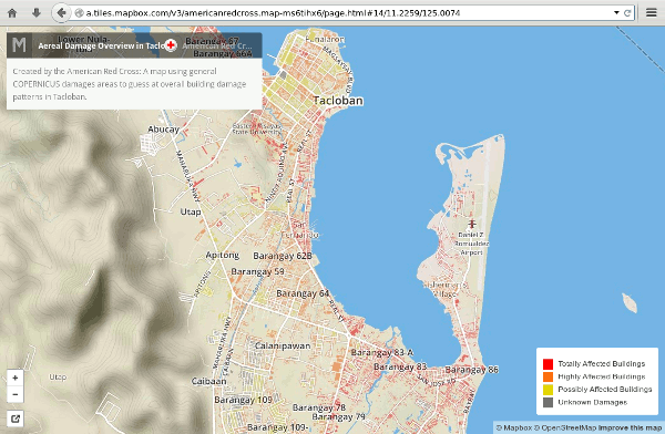 Aereal damage overview after Typhone Haiyan in the Philippines in 2013